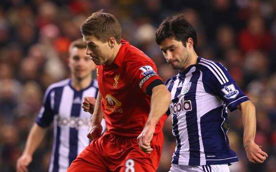 EPL, Liverpool v West Bromwich Albion, Steven Gerrard, Claudio Yacob