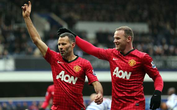 EPL, QPR v Manchester United, Ryan Giggs, Wayne Rooney