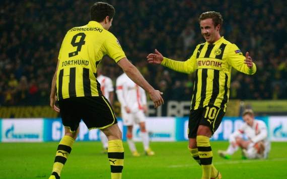 UEFA, Champions League, Borussia Dortmund vs. Shakhtar Donetsk, Mario Goetze; Robert Lewandowski
