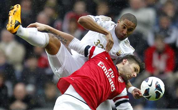 Swansea City v Arsenal, Olivier Giroud, Ashley Williams