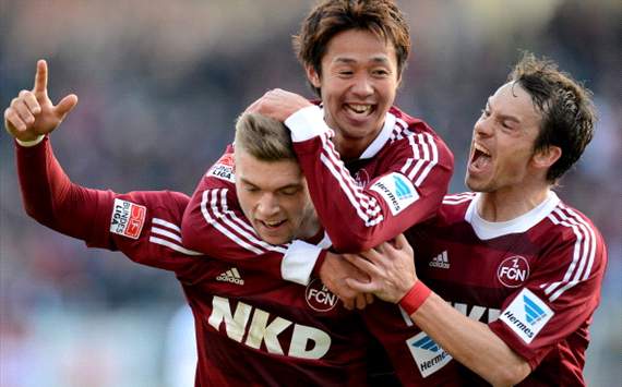 Alexander Esswein,Hiroshi Kiyotake,Markus Feulner during Nuernberg vs Schalke