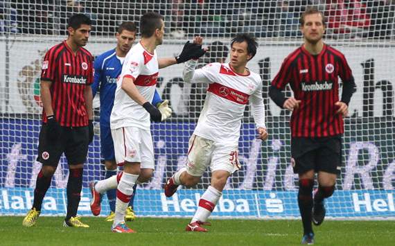 Ibisevic with Shinji Okazaki in Frankfurt vs Stuttgart