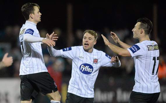 John Dilon, left, Dundalk, Keith Ward and Richie Towell, Dundalk