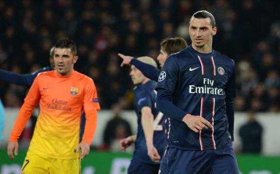 David Villa, Zlatan Ibrahimovic - PSG v Barcelona - UCL