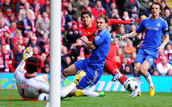 EPL - Liverpool v Chelsea, Luis Suarez & Branislav Ivanovic