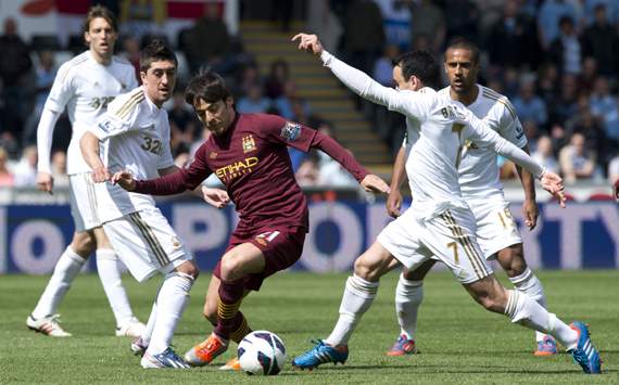 EPL - Swansea City vs Manchester City, David Silva and Leon Britton