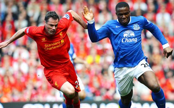 EPL - Liverpool v Everton, Jamie Carragher & Victor Anichebe