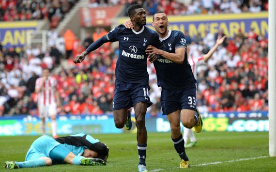 EPL: Steven Caulker - Emmanuel Adebayor, Stoke City v Tottenham