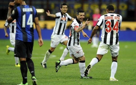 Antonio Di Natale celebrates a goal in Inter-Udinese