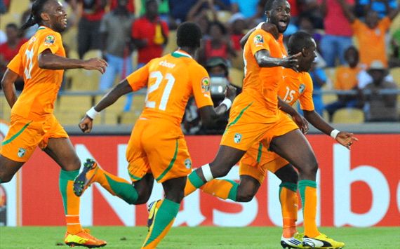 Yaya Toure of Ivory Coast celebrates his goal