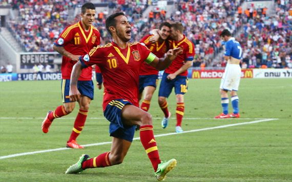 Thiago Alcántara y España celebran ante Italia, Europeo Sub 21