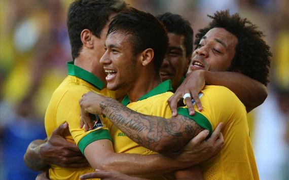 Brazil players celebrating - Brazil-Mexico