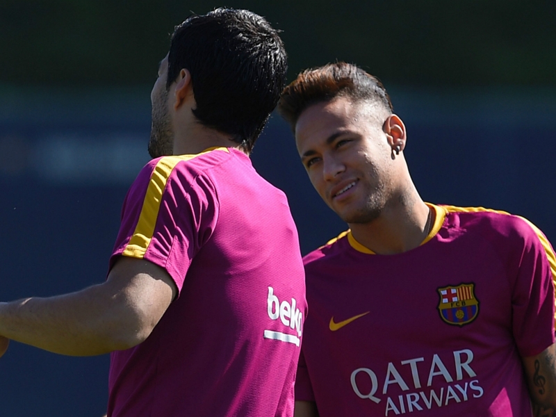 VIDEO: Settle down, children! Luis Suarez plays schoolboy prank on Neymar