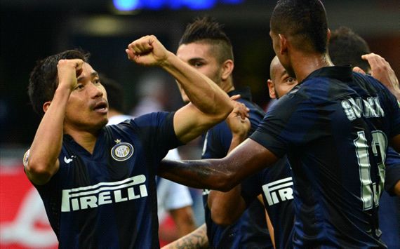 Yuto Nagatomo celebrates his goal against Genoa