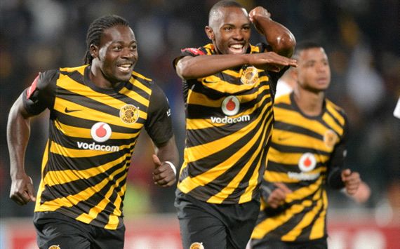 Bernard Parker celebrates goal with team-mate Kingston Nkhatha of Kaizer Chiefs