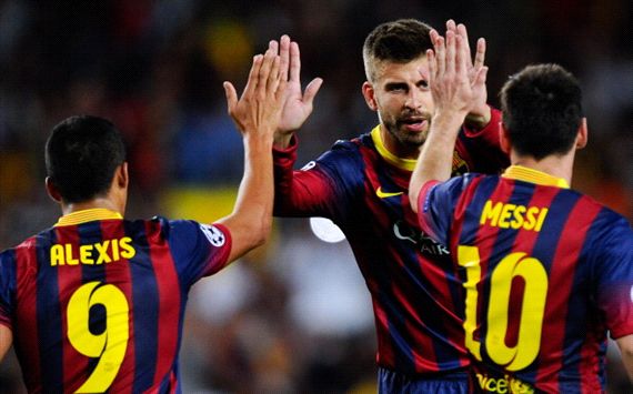 ALEXIS SANCHEZ GERARD PIQUE LIONEL MESSI BARCELONA AJAX UCL 09182013