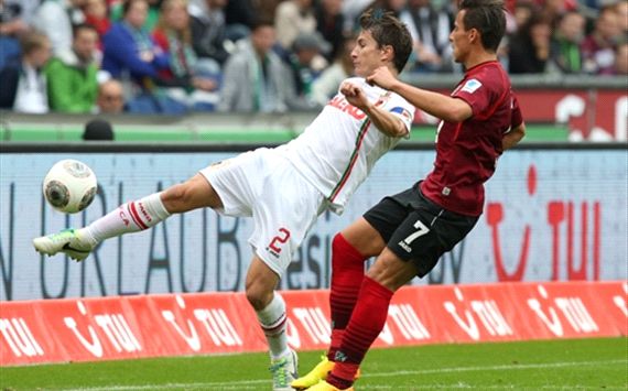 Paul Verhaegh Edgar Prib Hannover 96 v FC Augsburg - Bundesliga