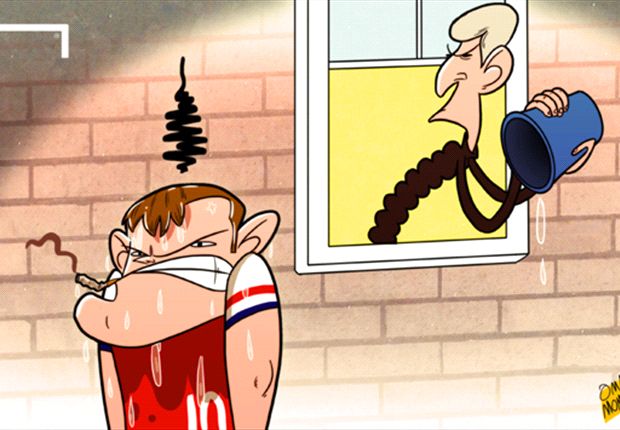 Cartoon - Wenger arrose le fumeur Wilshere
