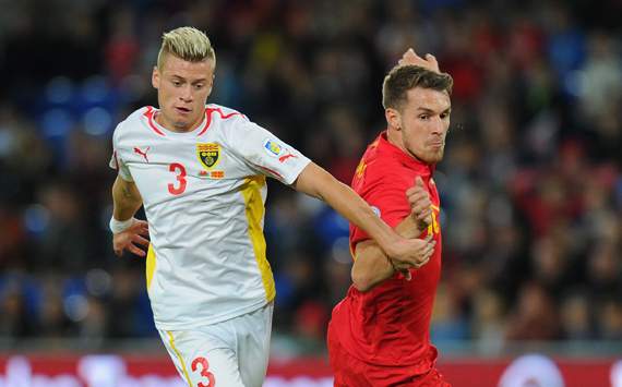 Aaron Ramsey and Ezgjan Alioski Wales v Macedonia FIFA 2014 World Cup Qualifier 10112013