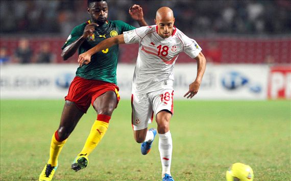 Yassine Mikeri Bilong Song World Cup qualification match between Tunisia and Cameroon