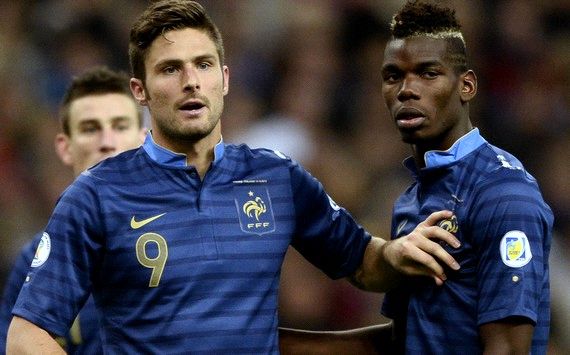 OLIVIER GIROUD PAUL POGBA FRANCE FINLAND 2014 WORLD CUP QUALIFIER 10152013
