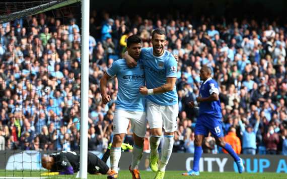 Manchester City forwards Sergio Aguero and Alvaro Negredo