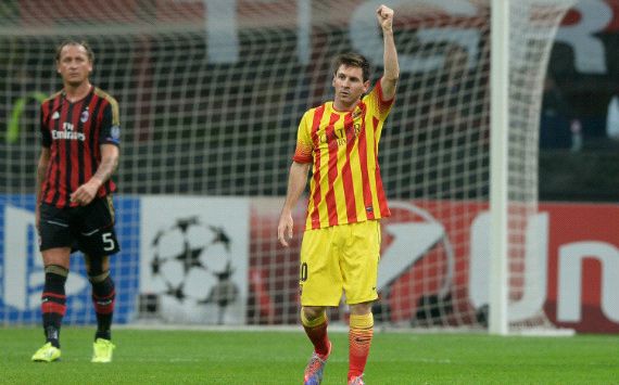 Champions League 10222013 - Milan - Barcelona - Lionel Messi celebrates goal
