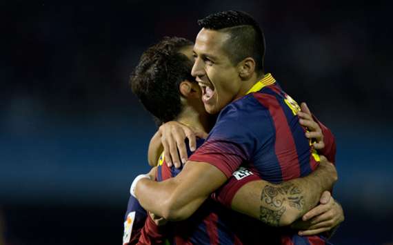 Barcelona attacker Alexis Sanchez celebrates a goal against Celta Vigo