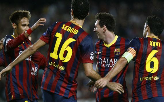 Neymar - Busquets- Messi - Xavi - Barcelona - Milan - Champions League 11062013