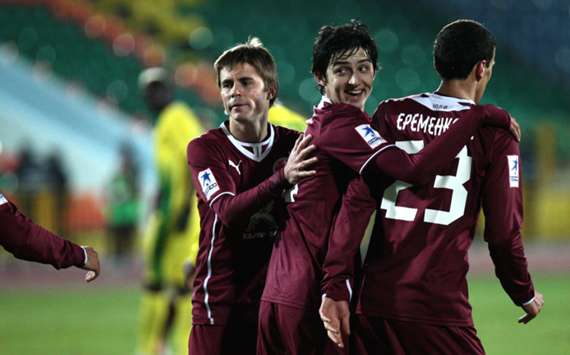 Rubin Kazan players celebrate a goal