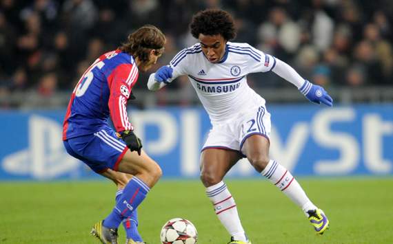 Kay Voser and Willian Basel v Chelsea UEFA Champions League 11262013