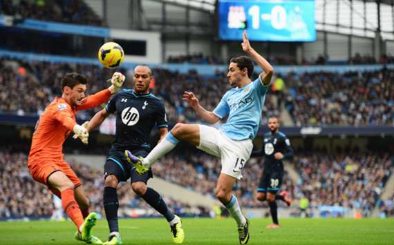 Action from Manchester City versus Tottenham