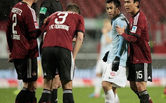 Makoto Hasebe Shinji Okazaki Nuernberg v FSV Mainz 05 Bundesliga 12072013