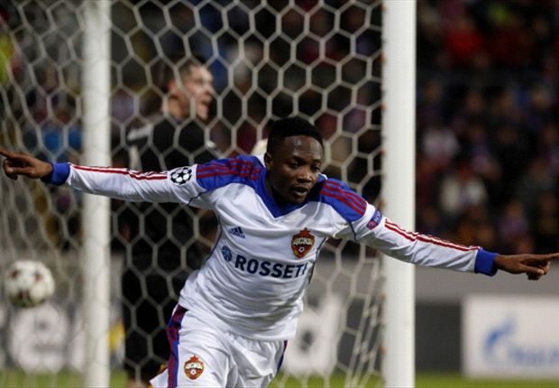 Ahmed Musa celebrates his goal against Viktoria Plzen