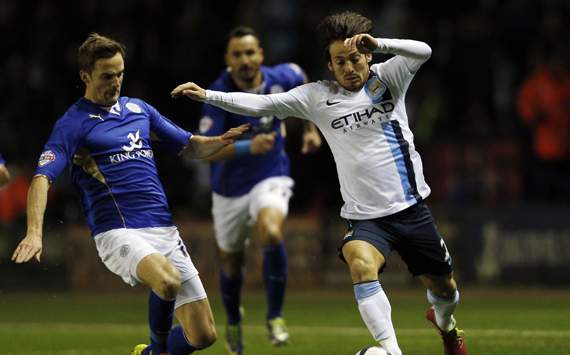 David Silva (R) Andy King (L) Leicester v Manchester City League Cup Quarter-Final 12172013