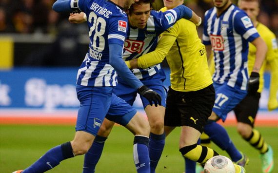 Marco Reus Fabian Lustenberger Hajime Hosogai Borussia Dortmund v Hertha Bundes League 12222013