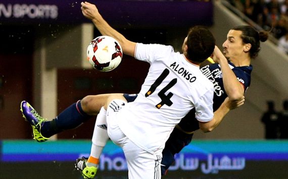XABI ALONSO ZLATAN IBRAHIMOVIC PSG REAL MADRID FRIENDLY 01022014