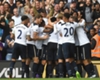 Victor Wanyama is mobbed by Tottenham Hotspur players