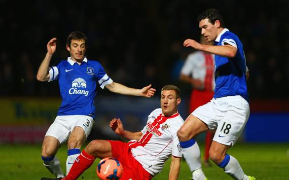 Simon Heslop Leighton Baines (L) Gareth Barry Stevenage v Everton - FA Cup 01252014