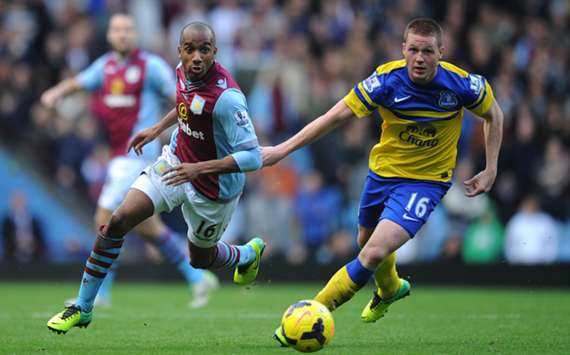 Aston Villa's Fabian Delph (L) and Everton's James McCarthy (R)