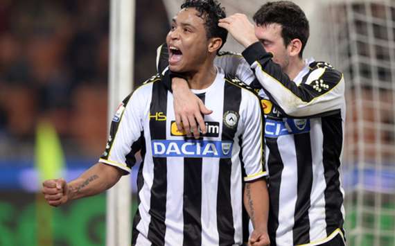Udinese's Luis Muriel (L)