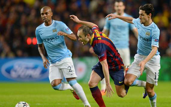 Andres Iniesta Manchester City  Barcelona  UEFA Champions League 02182014