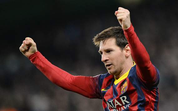 Lionel Messi Martin Demichelis Fernandinho Manchester City Barcelona UEFA Champions League 02182014