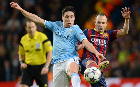 Samir Nasri Andres Iniesta Manchester City Barcelona UEFA Champions League