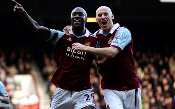 Carlton Cole celebrates his 50th Premier League goal