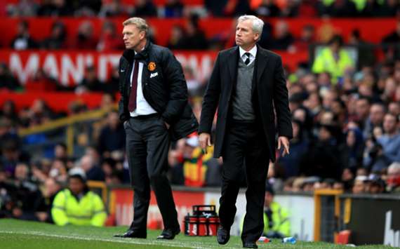 Newcastle United manager Alan Pardew and Manchester United boss David Moyes