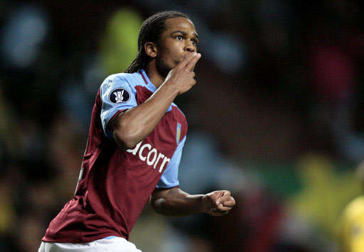 Nathan Delfouneso celebrates pulling a goal back against MSK Zilina in UEFA Cup action.
