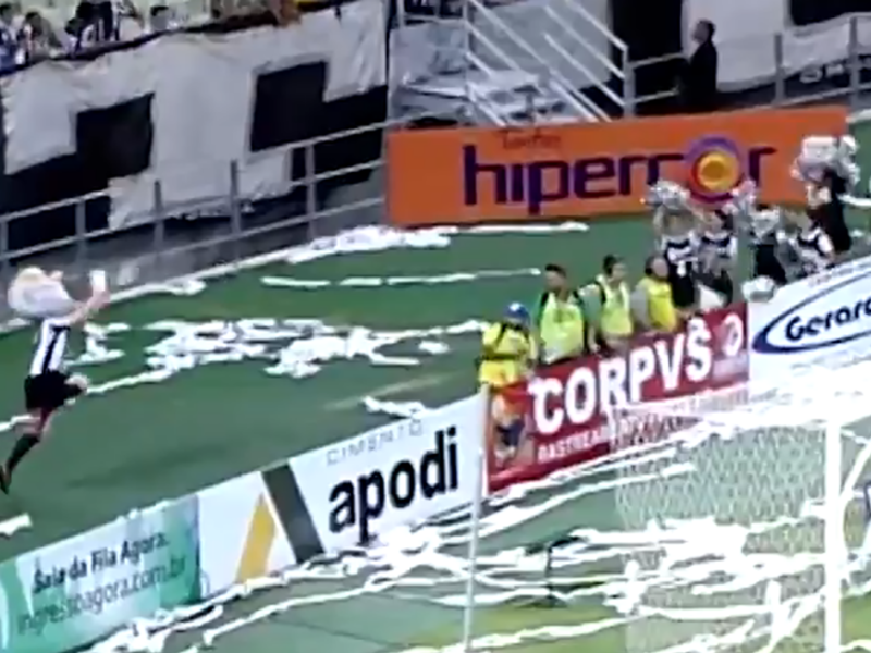 VIDEO: Brazilian mascot pulls off outrageous save