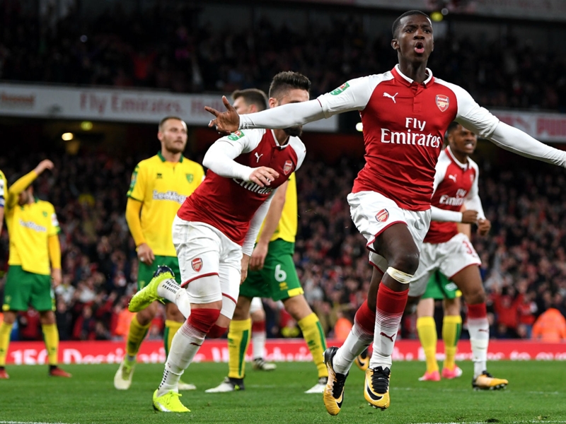 Arsenal 2 Norwich City 1 (after extra time): Nketiah double books Gunners' EFL Cup quarter-final spot