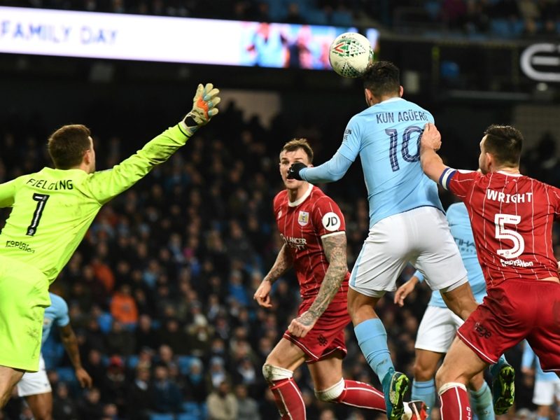 Manchester City 2 Bristol City 1: Late Aguero header earns EFL Cup semi-final advantage